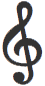 A decorative image of a black treble clef.